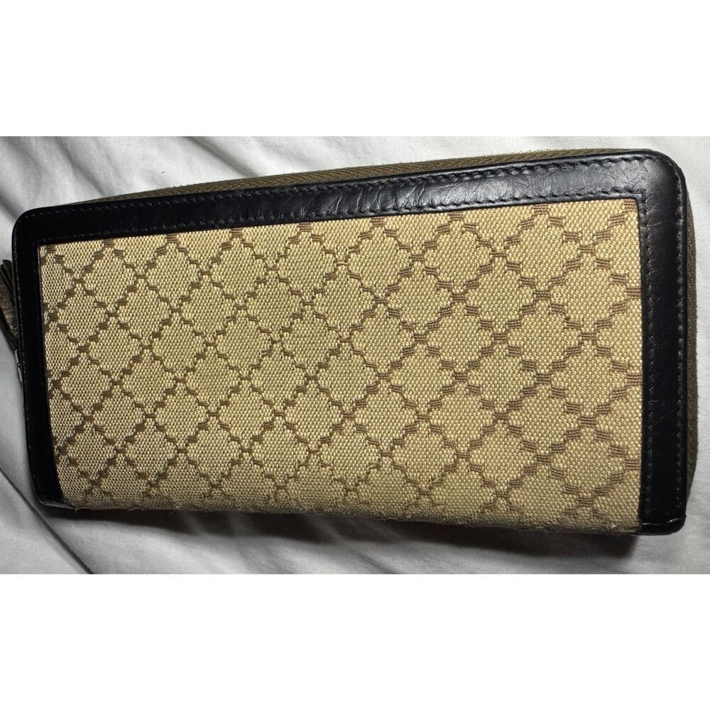 Gucci Bamboo Tassel Zip Around Wallet Beige Canvas Leather Vintage Authentic - Picture 7 of 16